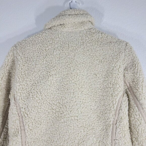 Abercrombie and Fitch Fleece Moto Jacket Women Small Faux Leather Trim Beige - Picture 7 of 13